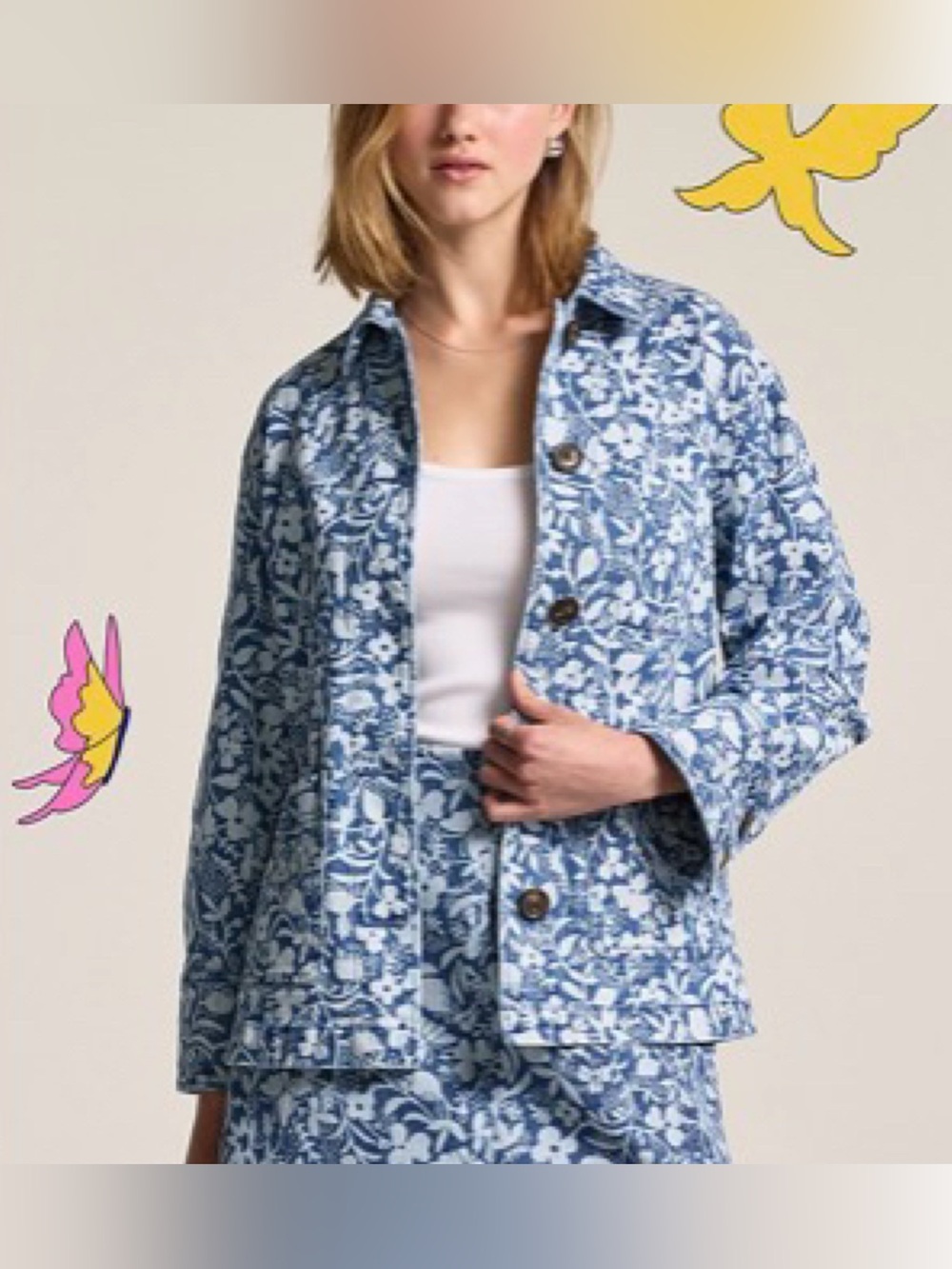 SOLD OUT 🆕 ANNA SUI 🧥 CHORE COAT - Blue Floral Print Jacket